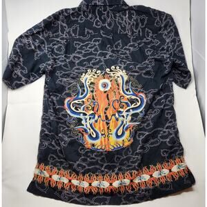 Vintage Utility Shirt Mens Medium Black Button Up Flames And Dragon Graphic